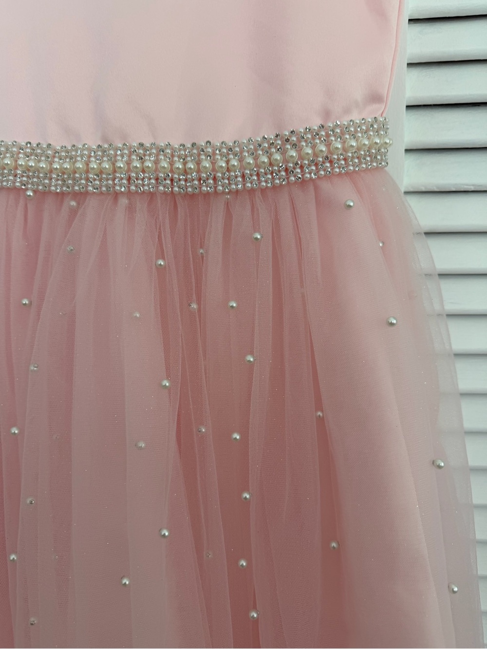 Girls Pink Pearl-Embellished Tulle Party Dress - Picture 6 of 8